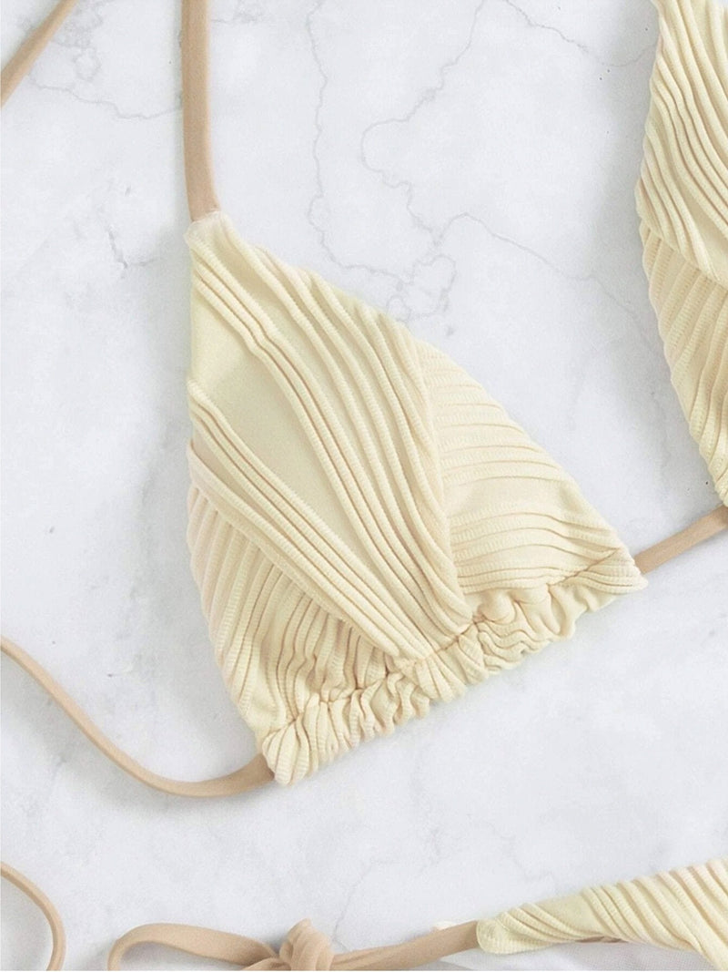 Traje de baño bikini con relleno y lazo, texturizado y liso 