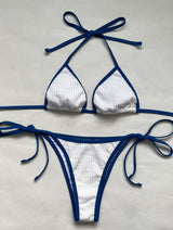 Traje de baño tipo bikini con cuello halter y lazo en contraste texturizado 