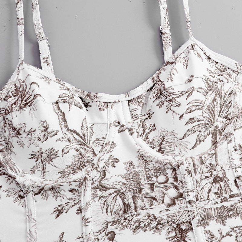 Maillot de bain une pièce à imprimé contrasté, col en V, dos nu, avec jupe de plage 