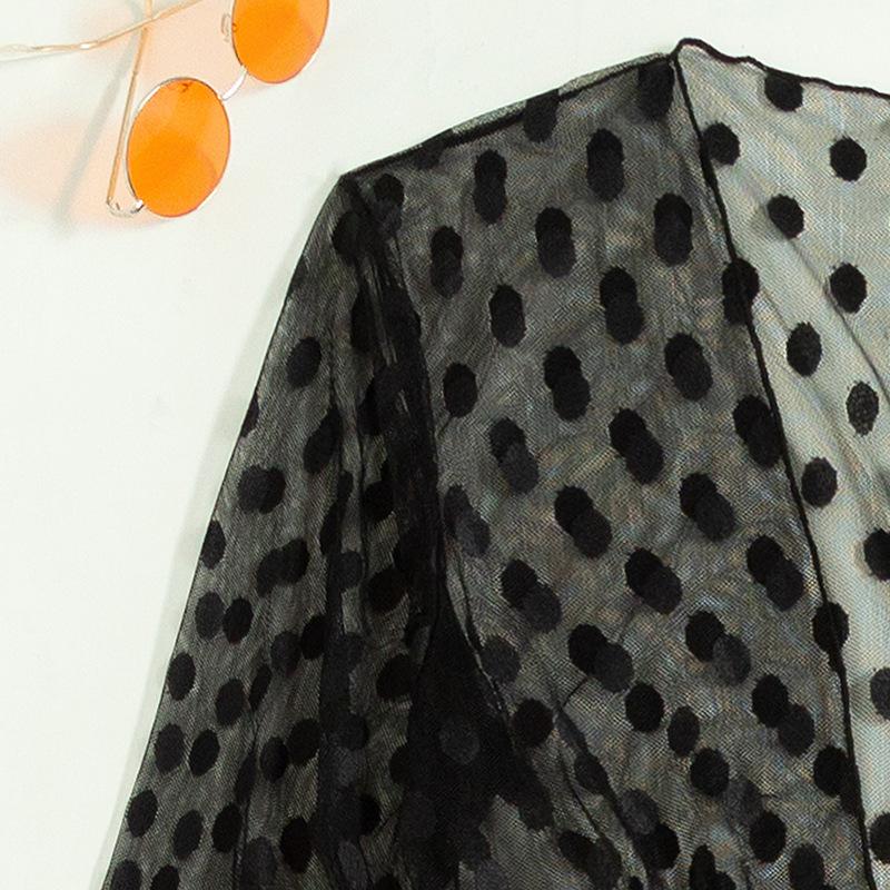 Traje de baño de 3 piezas liso con manga larga y aro redondo de lunares 