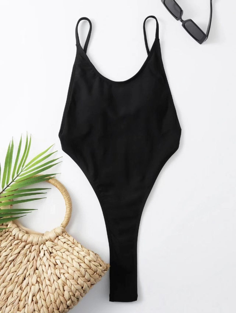 Traje de baño de una pieza sin espalda, sólido, con cuello en U y acolchado 
