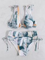 Maillot de bain bikini boutonné à col en V et à nouer contrasté 