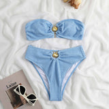 Maillot de bain bikini tube à boutons et dos nu texturé avec appliques métalliques 