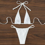 Maillot de bain bikini dos nu texturé uni à nouer soi-même 