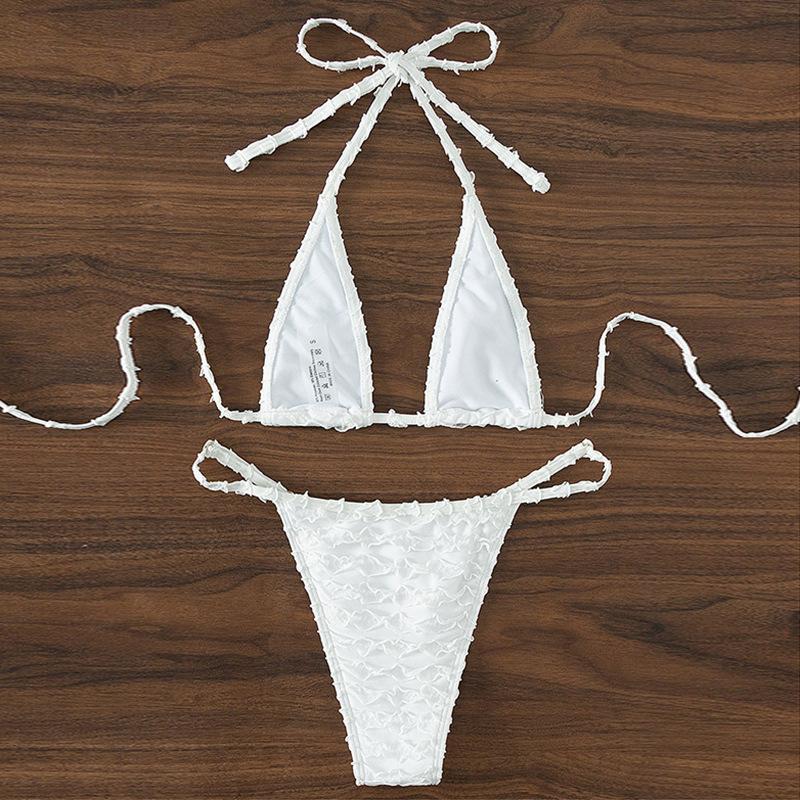 Maillot de bain bikini dos nu texturé uni à nouer soi-même 