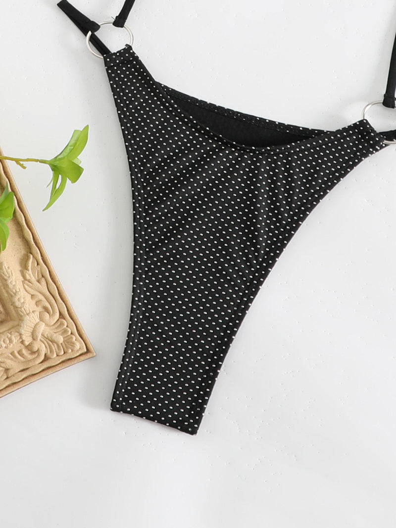 Traje de baño de una pieza con cuello halter cruzado y ahuecado con purpurina y anillo en O 