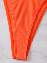 Maillot de bain bikini uni à nouer et anneau en O creux dans le dos croisé 