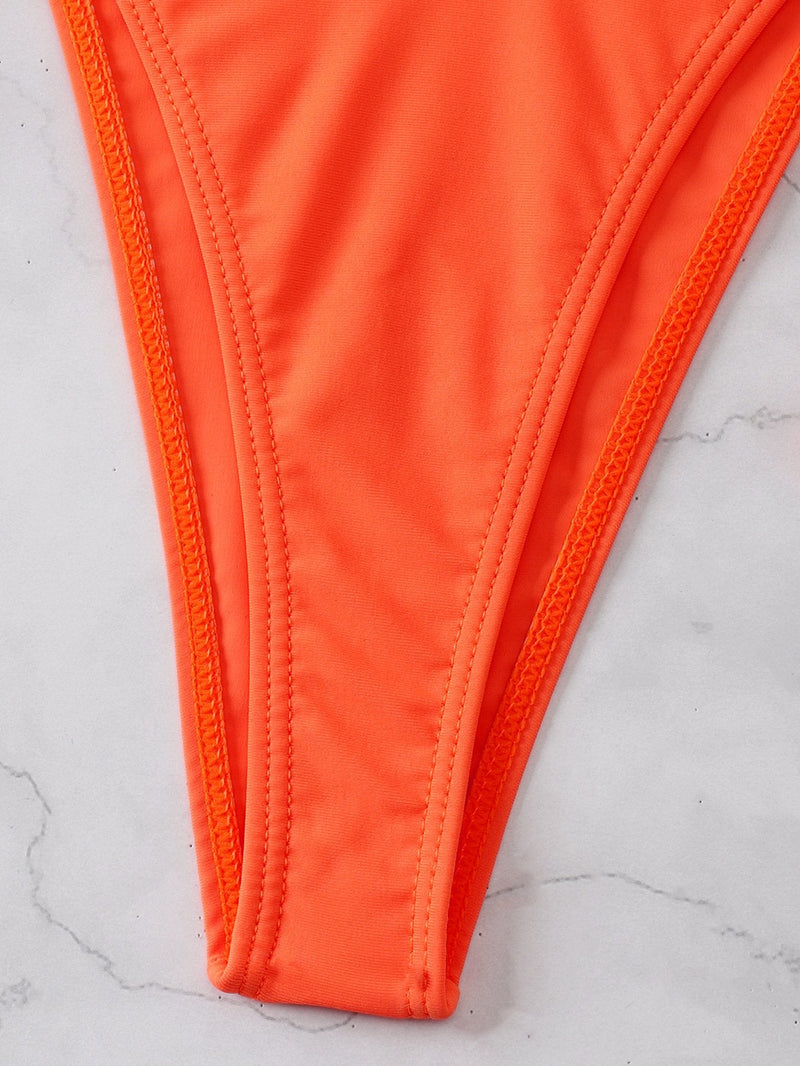 Maillot de bain bikini uni à nouer et anneau en O creux dans le dos croisé 
