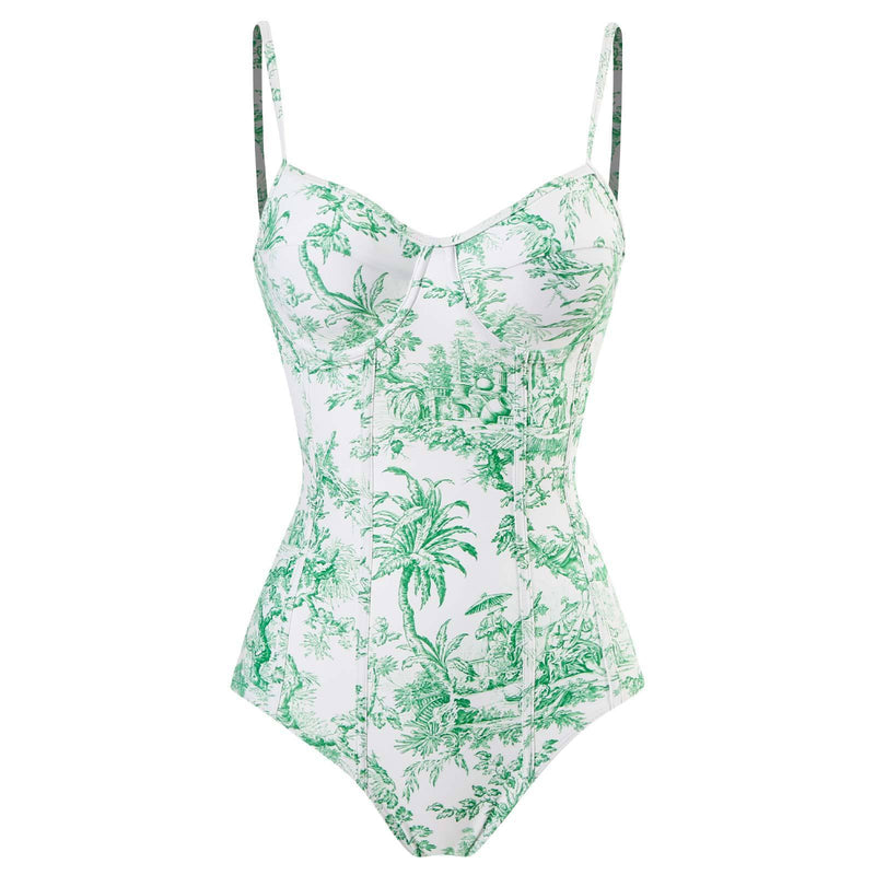 Maillot de bain une pièce à imprimé contrasté, col en V, dos nu, avec jupe de plage 
