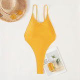 Maillot de bain une pièce dos nu uni à col en U 