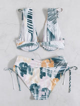 Maillot de bain bikini boutonné à col en V et à nouer contrasté 