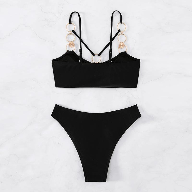 Metal chain O ring hollow out bikini swimwear