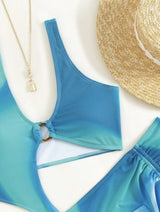 Maillot de bain une pièce à cordon de serrage contrasté avec anneau en O creux et mini-jupe 
