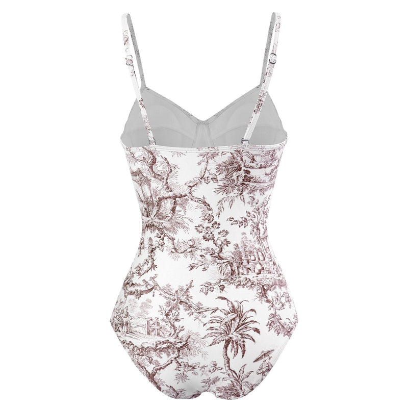 Maillot de bain une pièce à imprimé contrasté, col en V, dos nu, avec jupe de plage 