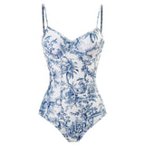 Maillot de bain une pièce à imprimé contrasté, col en V, dos nu, avec jupe de plage 