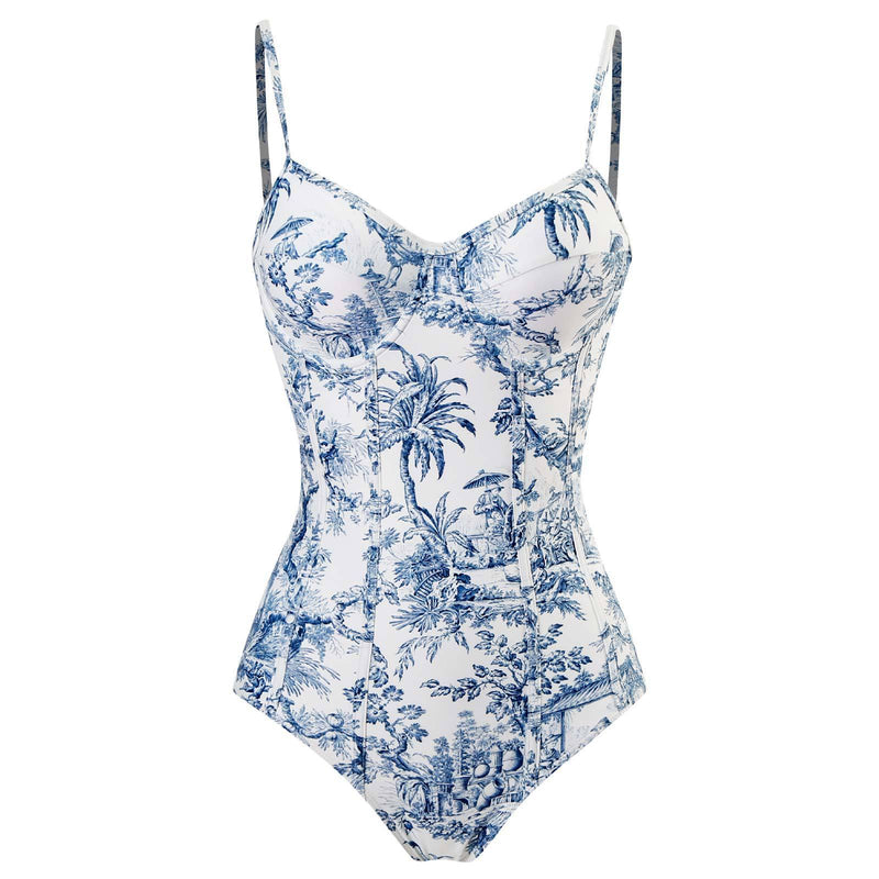 Maillot de bain une pièce à imprimé contrasté, col en V, dos nu, avec jupe de plage 