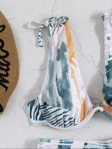 Maillot de bain bikini boutonné à col en V et à nouer contrasté 