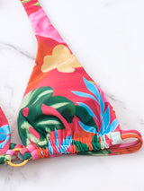 Maillot de bain 3 pièces en maille à imprimé floral avec cordon de serrage et dos nu 