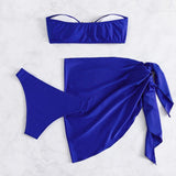 Maillot de bain 3 pièces tube noué dos nu avec anneau en O solide 