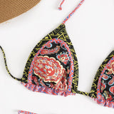 Traje de baño bikini con espalda descubierta, fruncido y lazo en contraste 