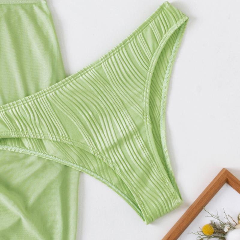 Maillot de bain 3 pièces froncé en maille texturée unie 