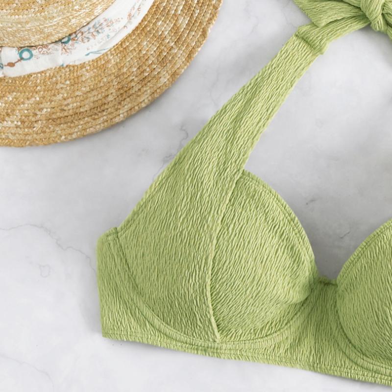 Maillot de bain bikini rembourré à nouer et à texture unie 
