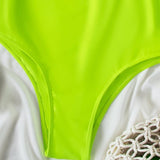 Traje de baño de una pieza con cinturón sin espalda en contraste 