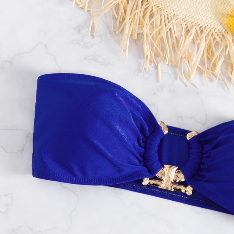 Maillot de bain 3 pièces tube noué dos nu avec anneau en O solide 